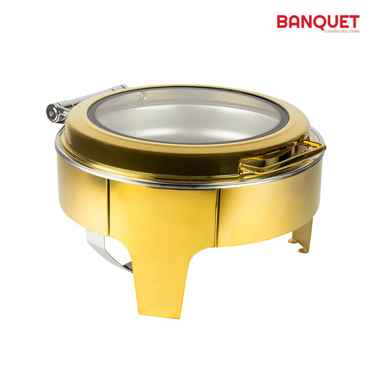 SQ Professional Banquet Chafing Dish with Flat Top and Window Round Gold 6.5L 10849 (Big Parcel)