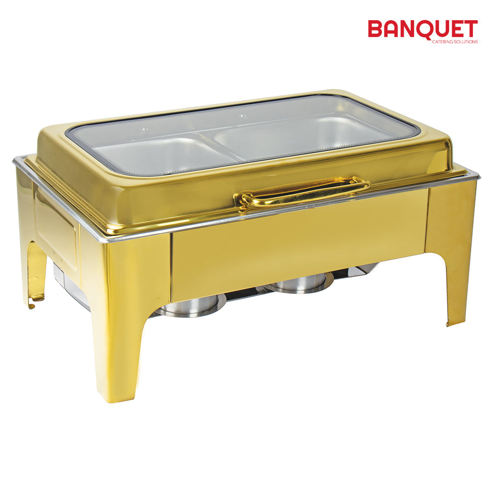 SQ Professional Banquet Chafing Dish with Flat Top and Window Double Compartment Oblong Gold 2 x 4.5L 10850 A (Big Parcel Rate)