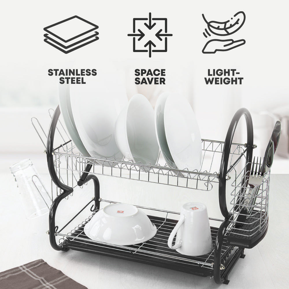 SQ Professional 2 Tier Dish Drainer Rack Black 1833 (Big Parcel Rate)