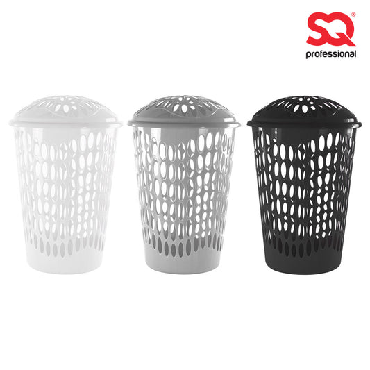 Round Plastic Laundry Hamper Basket with Lid 50L 40 x 65 cm Assorted Colours P98568 / 2432 (Big Parcel Rate)