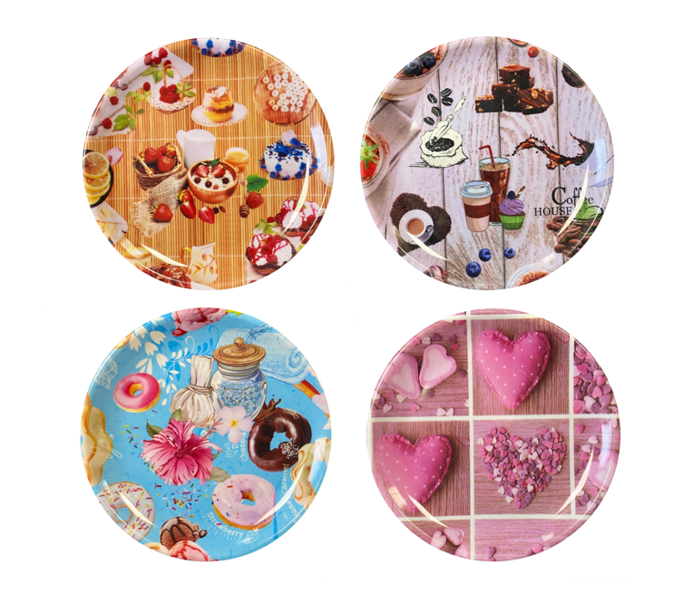 Round Plastic Serving Plate Tray 22 cm Assorted Designs 6113 (Large Letter Rate)