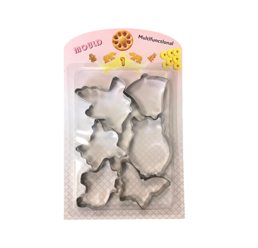 Metal Baking Cookie Cutters Moulds Pack of 6 Assorted Shapes 7063 (Parcel Rate)