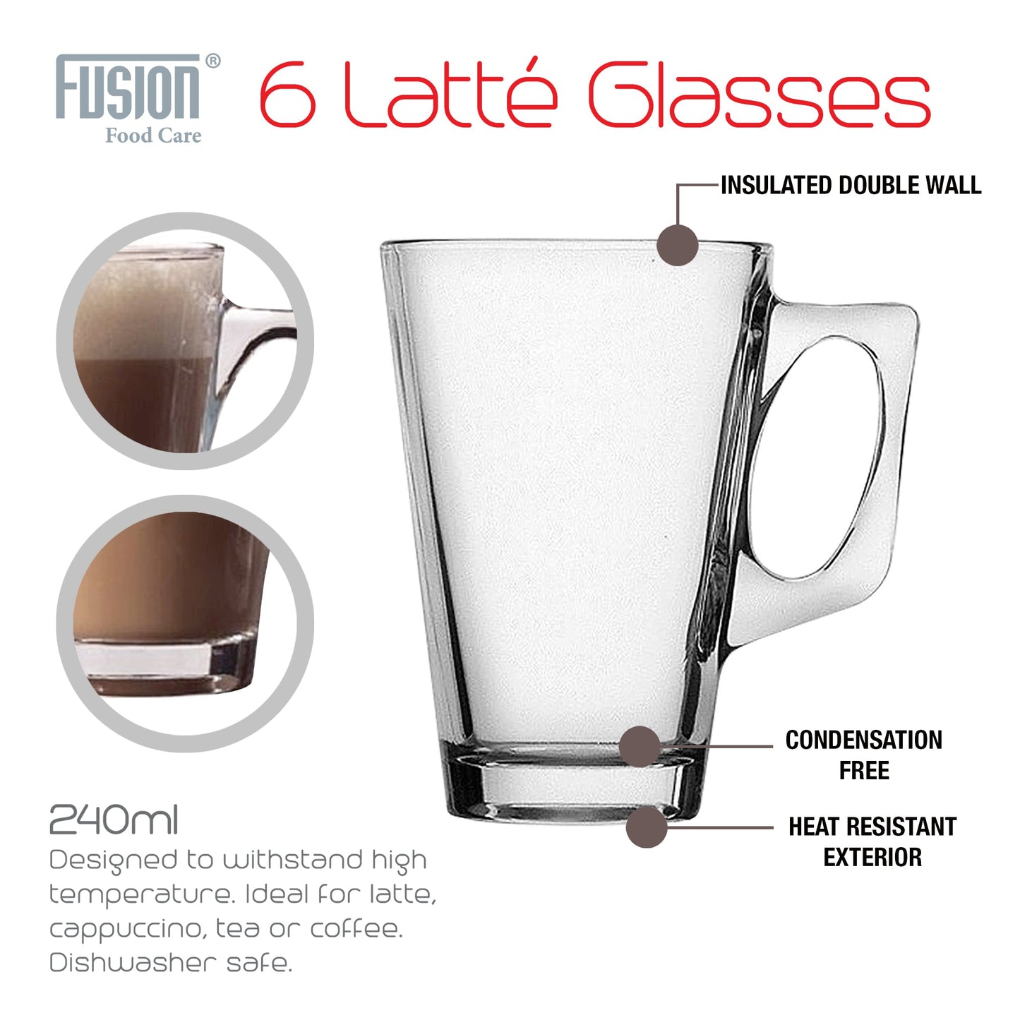 Coffee Latte Glasses 240ml Set of 6 7344 (Parcel Rate)