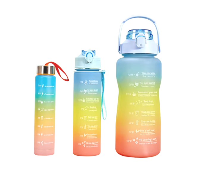 Plastic Water Drinking Bottle 2000 / 900 / 300ml Set of 3 Assorted Colours 7359 A (Parcel Rate)