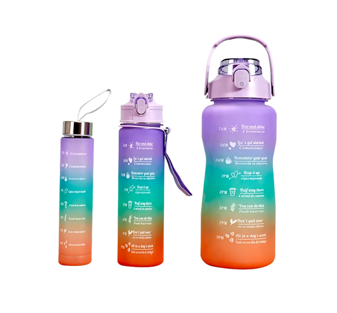 Plastic Water Drinking Bottle 2000 / 900 / 300ml Set of 3 Assorted Colours 7359 A (Parcel Rate)