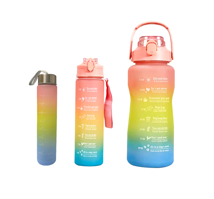 Plastic Water Drinking Bottle 2000 / 900 / 300ml Set of 3 Assorted Colours 7359 A (Parcel Rate)