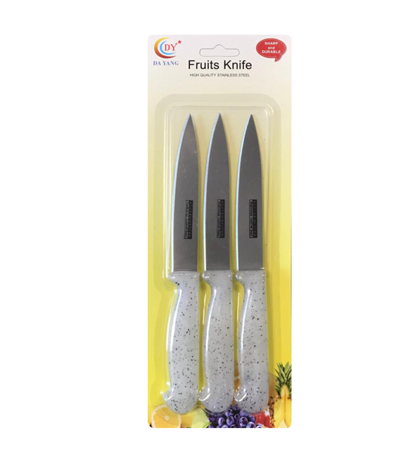 Metal Kitchen Fruit Knife 20.5 cm Pack of 3 Plastic Handle 7372 (Parcel Rate)