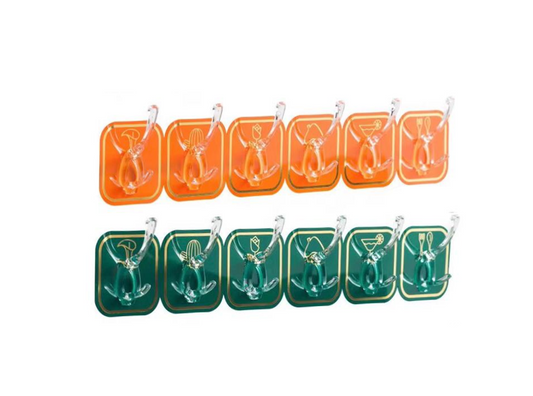 Plastic Stick On Hooks 6.3 x 6.3 cm 6 Hooks Assorted Colours 7428 (Parcel Rate)