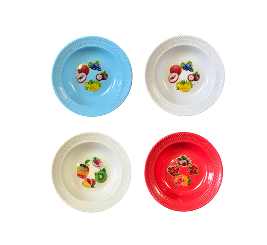 Plastic Bowl Plate with Fruit Print and Textured Rim 22 cm Assorted Designs 7476 (Parcel Rate)