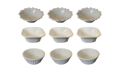 Small Porcelain Appetiser Sauce Dish Bowl 9 cm Pack of 3 Assorted Designs 7523 (Parcel Plus Rate)