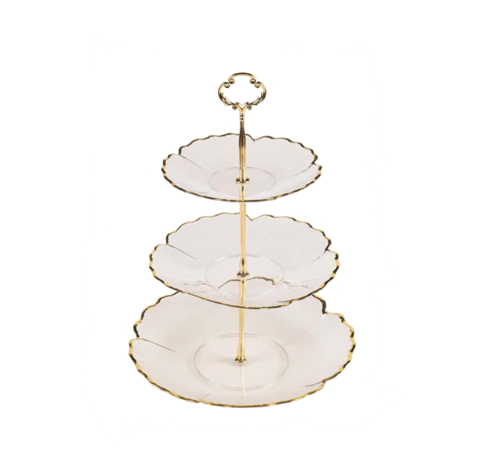 Transparent Plastic 3 Tiered Patisserie Afternoon High Tea Dessert Flower Petal Cake Stand 36 cm 7533 (Parcel Rate)