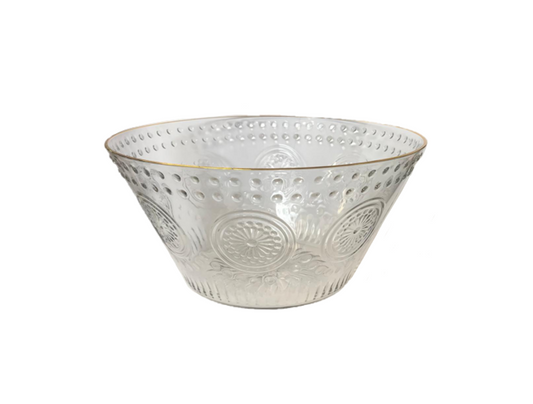 Transparent Plastic Patterned Fruit Bowl with Gold Rim 22 x 11.5 cm 7609 (Parcel Rate)