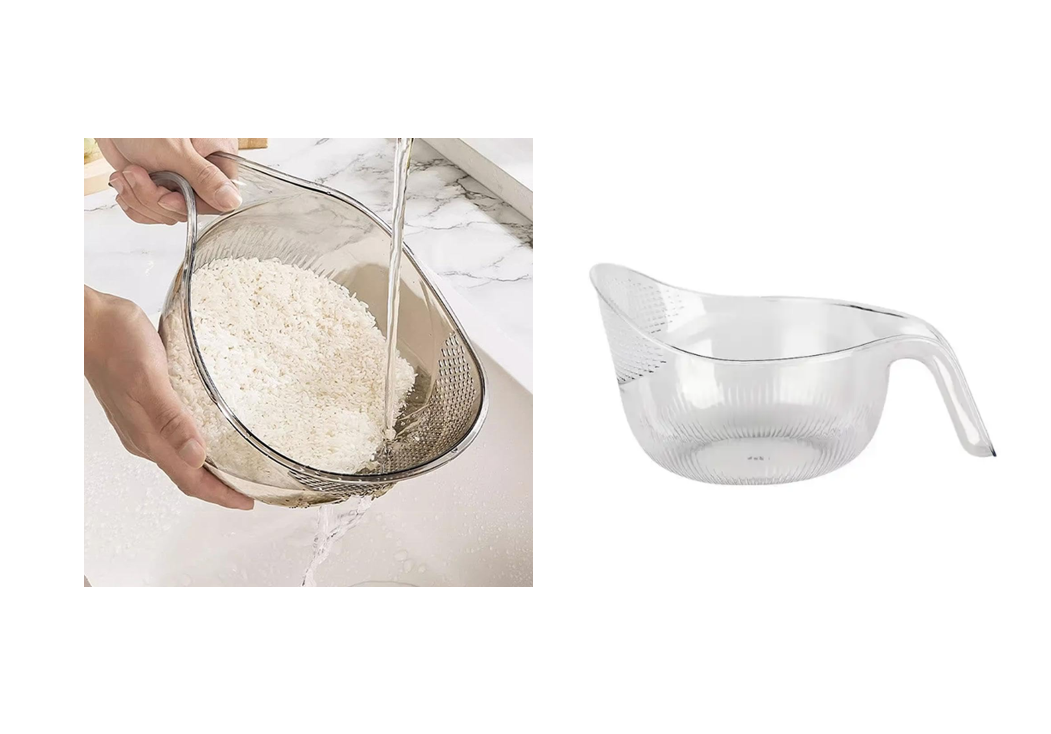 Kitchen Transparent Plastic Water Scoop Ric Drainer Colander 20 x 19 cm Assorted Colours 7612 (Parcel Rate)