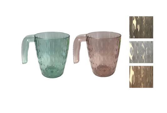 Transparent Plastic Drinking Cup Mug with Handle and Textured Pattern 10.5 x 8.5 cm Assorted Colours 7617 (Parcel Rate)