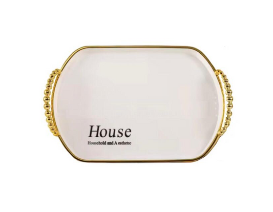 Oval Serving Tray with Gold Rim and Handles 25.5 x 36 x 2.8 cm 7640 (Parcel Rate)