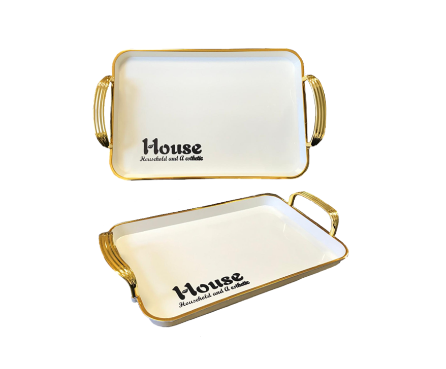 Rectangular Serving Tray with Gold Rim and Handles 34 x 23 x 2.5 cm 7643 (Parcel Rate)