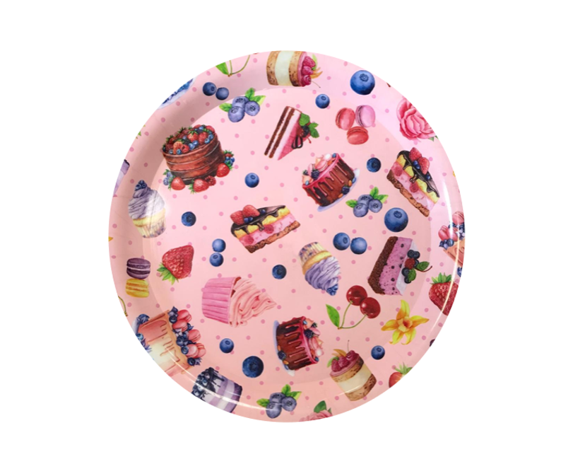 Plastic Round Serving Tray with Printed Design 30 cm Assorted Designs 7646 (Parcel Rate)