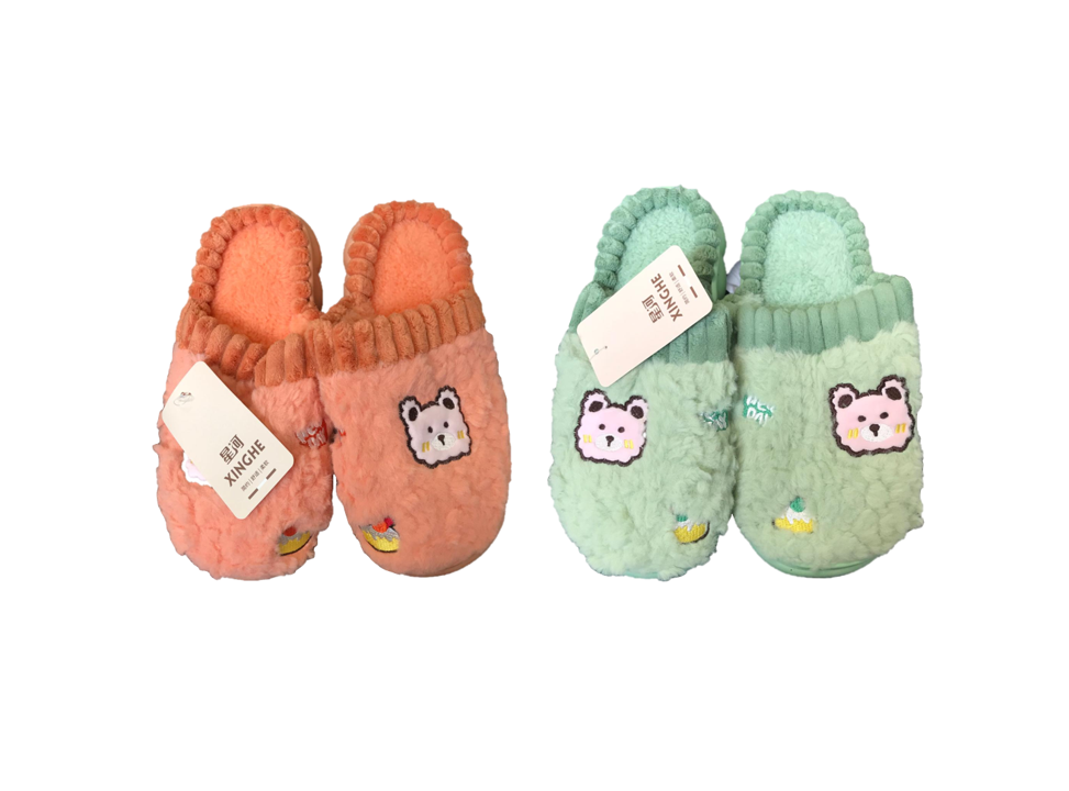 Indoor Fuzzy House Slippers with Bear Design Assorted Sizes and Colours 7745 (Parcel Rate)