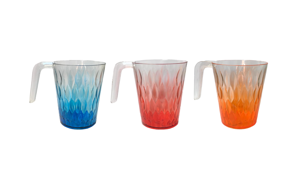 Transparent Plastic Drinking Cup Mug with Handle Coloured Gradient Design 10.5 x 9 cm Assorted Colours 7787  (Parcel Rate)