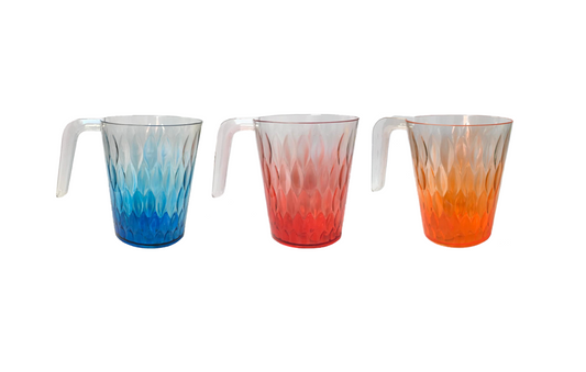 Transparent Plastic Drinking Cup Mug with Handle Coloured Gradient Design 10.5 x 9 cm Assorted Colours 7787  (Parcel Rate)