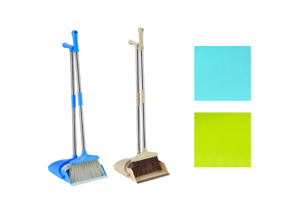 Plastic Foldable Long Handle Dustpan and Broom Set Assorted Colours 8817 (Parcel Rate)