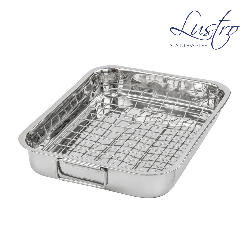 SQ Lustro Lasagne Oven Roasting Tin Tray with Rack W 28cm x D 21cm x H 4.5cm / 2L 8882 (Parcel Rate)