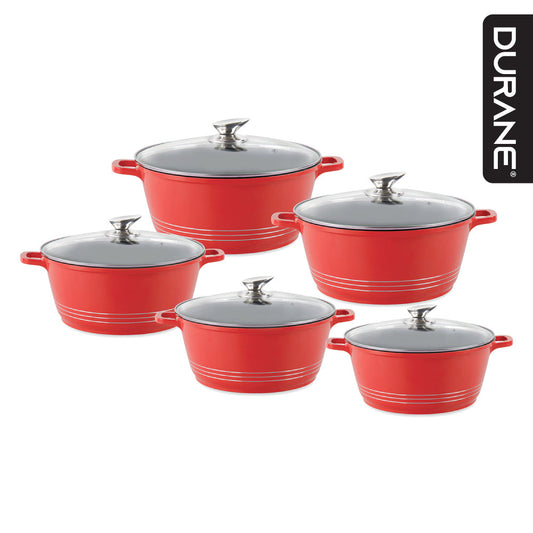 Durane Die Cast Stock Pot Set of 5 Red 20 - 32 cm 9320 (Big Parcel Rate)