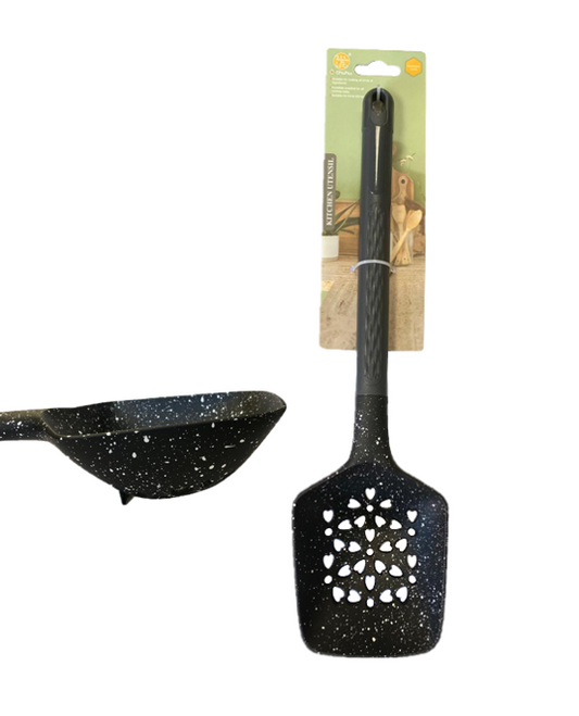 Plastic Cooking Deep Colander Draining Scoop Spoon 9 x 35 cm Speckled Black SG3006 (Parcel Rate)