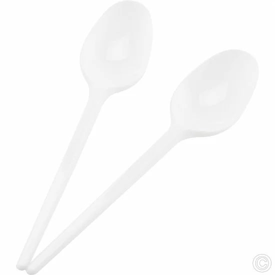 Reusable Plastic Spoons Pack of 100 White ST81546 (Parcel Rate)