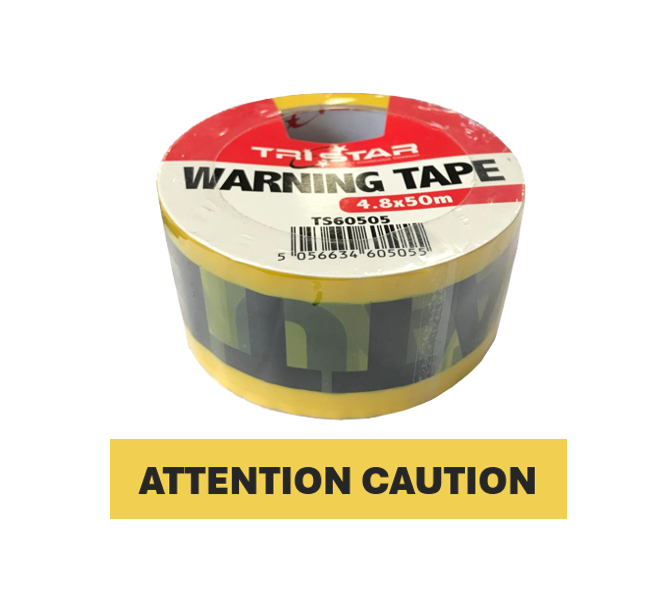 Yellow "ATTENTION CAUTION" Warning Tape 48mm x 50 Metre TS60505 (Parcel Rate)