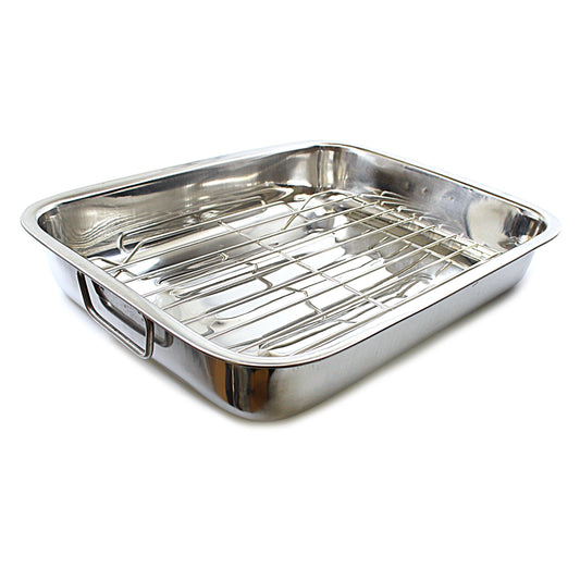 Stainless Steel Roasting Lasagne Tray with Handles and Rack 35cm 6494 (Parcel Rate)