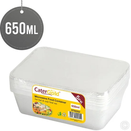 Plastic Food Storage Take Away Container 650ml Pack of 5 ST00552 (Parcel Rate)