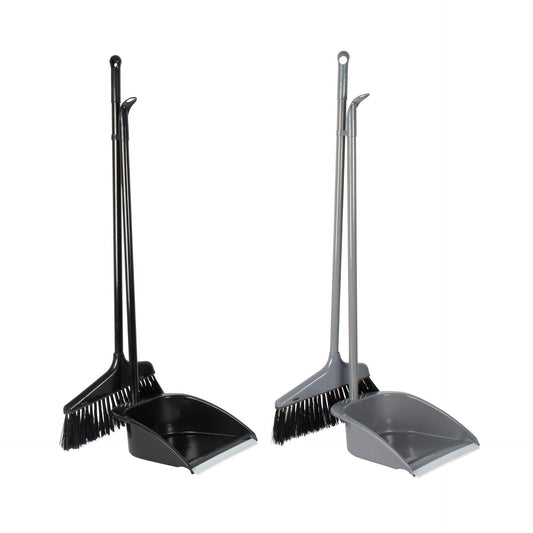 Plastic Dustpan and Brush Set of 2 Long Handle Assorted Colours 11064 (Big Parcel Rate)