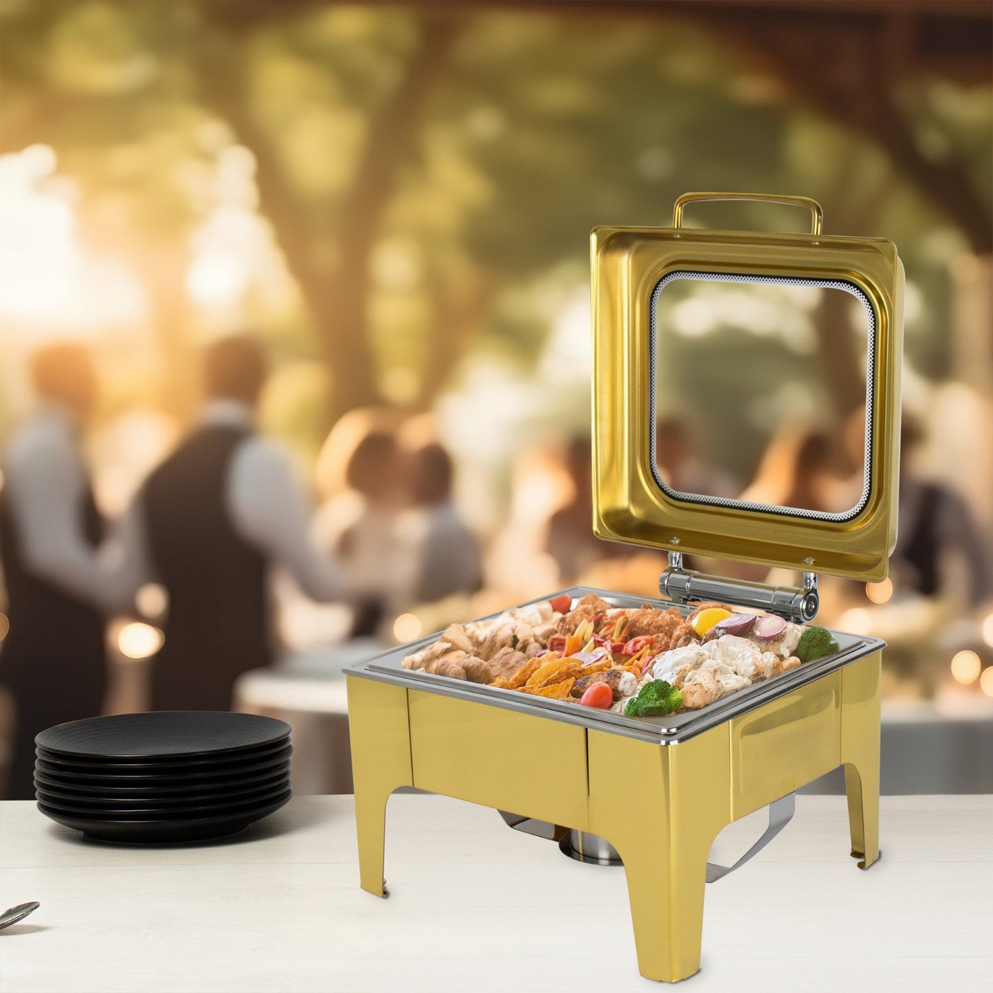 SQ Professional Banquet Chafing Dish with Flat Top and Window Square Gold 6L 11411 (Big Parcel)