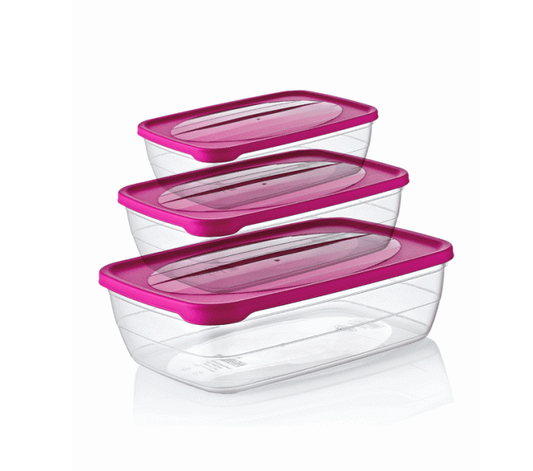 Hobby Trend Rectangular Food Storage Containers 3pcs 0.6 / 1.2 / 2 Litre Assorted Colours 021010 (Parcel Rate)