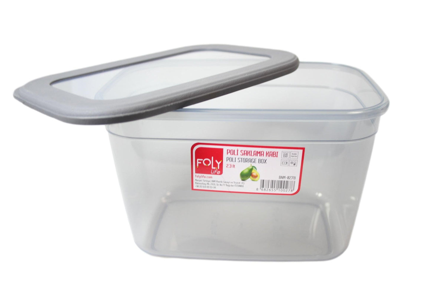 Poli Food Storage Container Box Black Grey Plastic 2.3 Litre 20 x 13 cm BNM0278 (Parcel Rate)