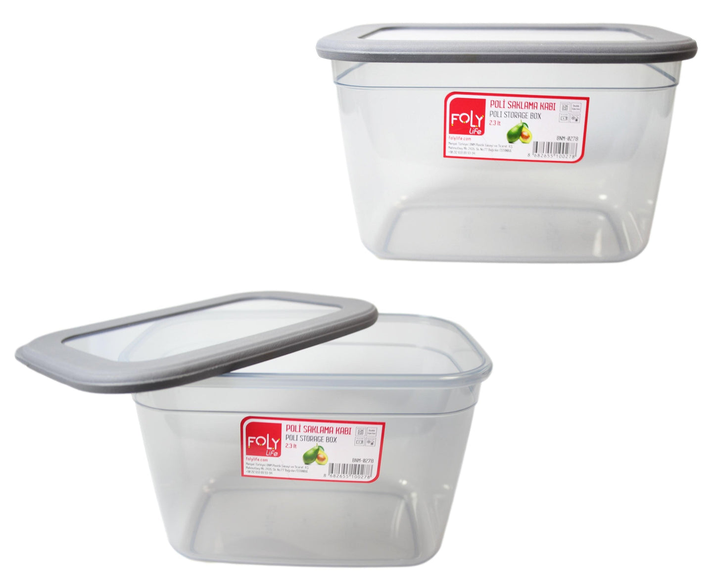 Poli Food Storage Container Box Black Grey Plastic 2.3 Litre 20 x 13 cm BNM0278 (Parcel Rate)