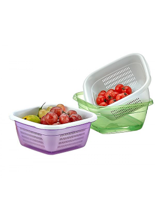 Hobby Emerald square Basin Bowl with Strainer Plastic 1.3LT Assorted Colours 031076 (Parcel rate)