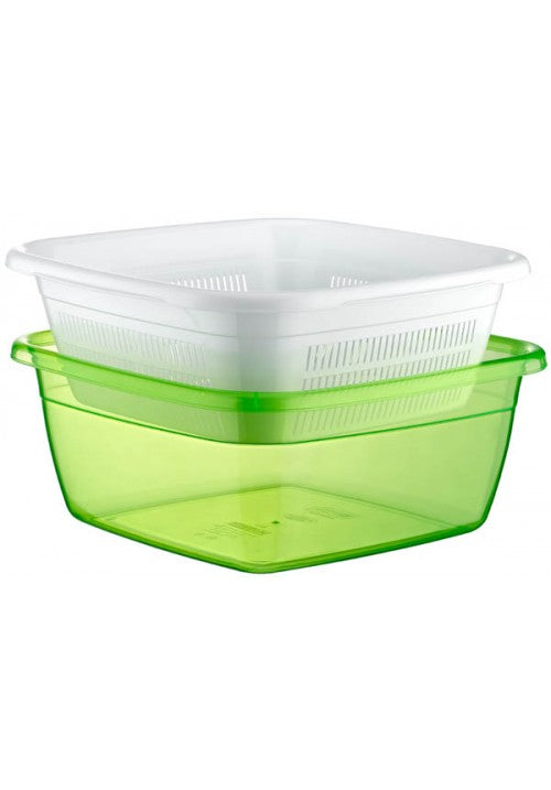 Hobby Emerald square Basin Bowl with Strainer Plastic 6.0LT Assorted Colours 031079 (Parcel rate)