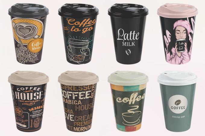 Hobby Plastic Reusable Travel Coffee Cups 450ml Assorted Designs 031273 (Parcel Rate)