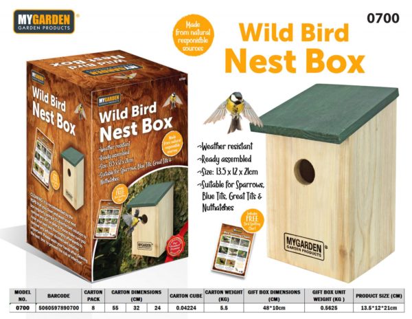 Garden Wooden Bird Nest Box 21 x 12 x 13.5 cm 0700 (Parcel rate)