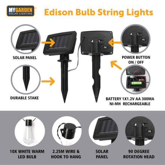 Garden Edison Bulb String Lights 10 Pack 2.25 Metre Multicolour LED 1053 (Parcel Rate)