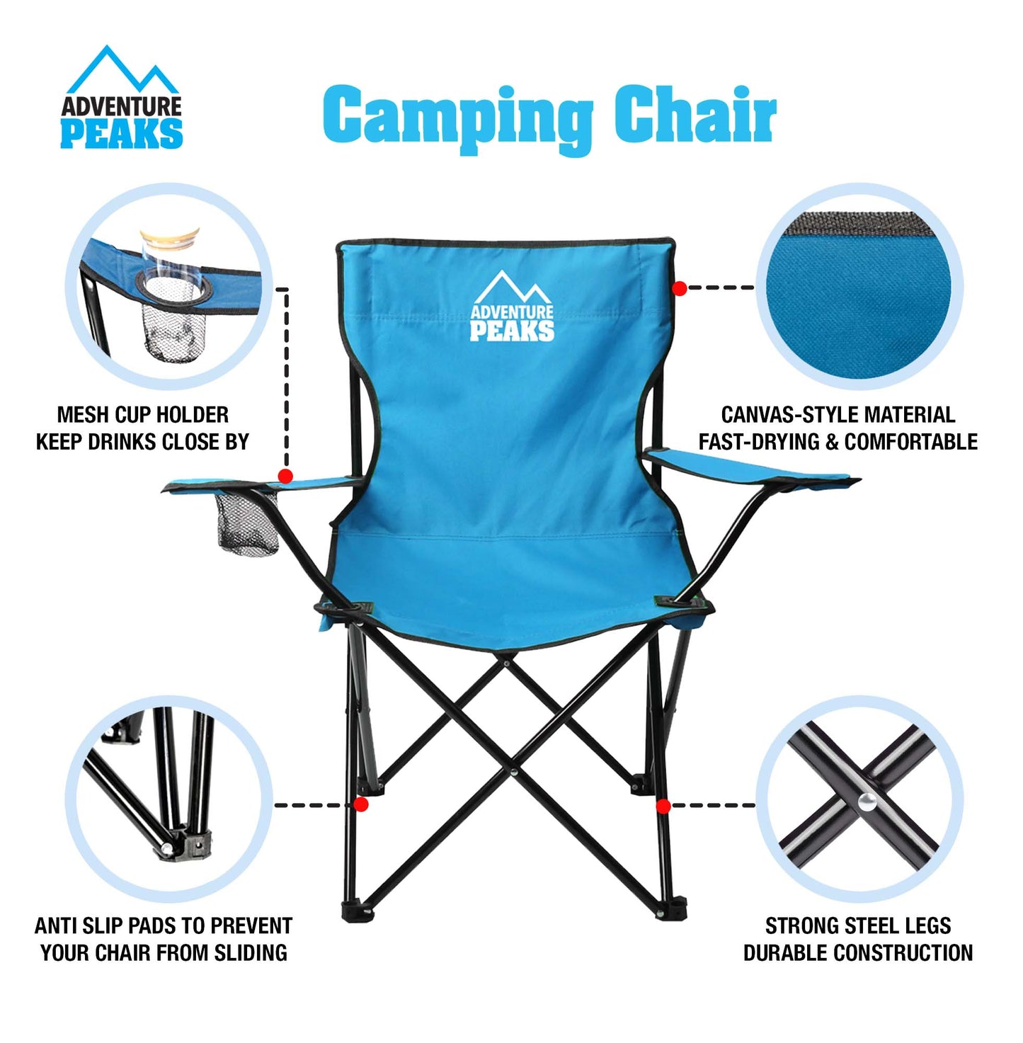 Foldable Outdoor Garden Camping Chair with Carry Bag 50 x 50 x 80 cm Blue 1435 (Big Parcel Rate)