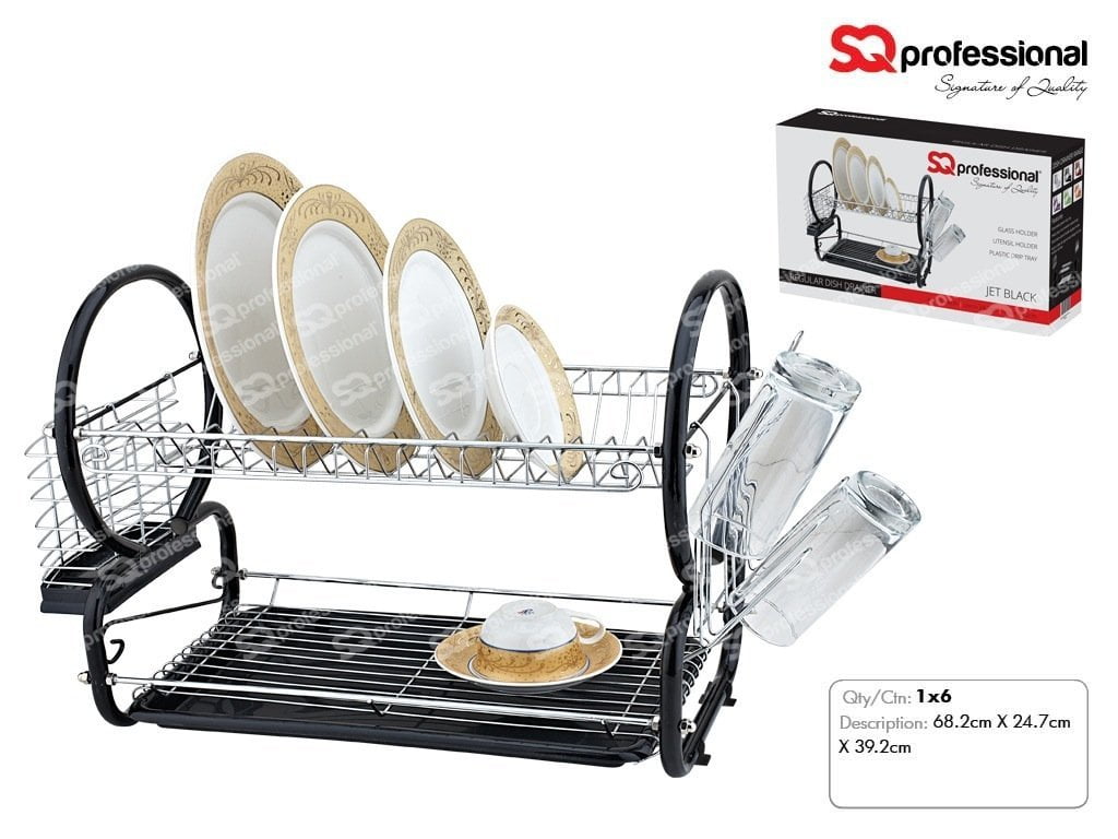 SQ Professional 2 Tier Dish Drainer Rack Black 1833 (Big Parcel Rate)