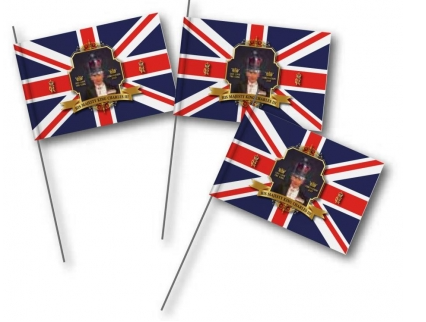 Coronation "His Majesty King Charles III" Hand Flags 4 Pack  14 x 21 cm 821616 (Parcel Rate)