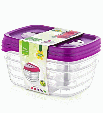 Hobby Trend Rectangular Food Storage Containers 3pcs 0.6 Litre Assorted Colours 021015 (Parcel Rate)