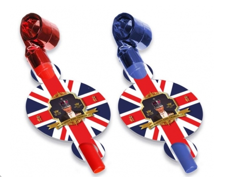 Coronation "His Majesty King Charles III" Blow Horns Pack of 6 King Charles III Assorted Colours 821609 (Parcel Rate)