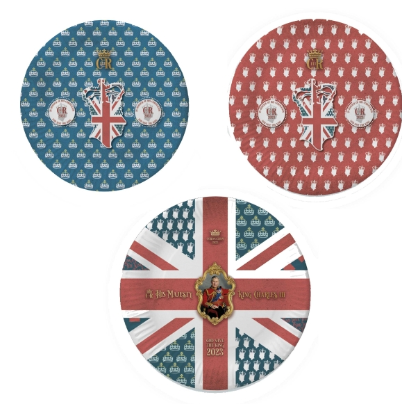 Coronation "His Majesty King Charles III" 8 Pack 9 Inch Disposable Plates King Charles III Assorted Designs 850121 (Parcel Rate)