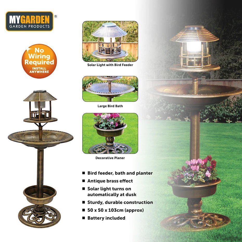 Solar Powered 3 In 1 Bird Bath Planter Garden Decoration 2414 (Parcel Rate)