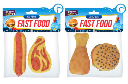 Pet Dog Toy Squeaky Fast Food Pack of 2 Assorted Designs 315382 (Parcel Rate)